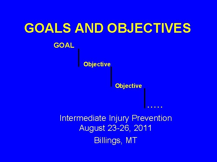 GOALS AND OBJECTIVES GOAL Objective . . . Intermediate Injury Prevention August 23 -26,