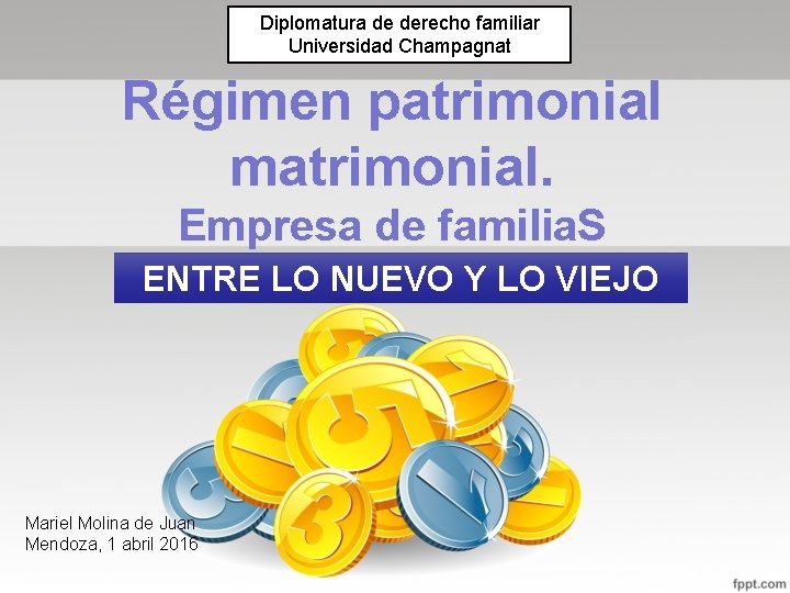 Diplomatura de derecho familiar Universidad Champagnat Régimen patrimonial matrimonial. Empresa de familia. S ENTRE