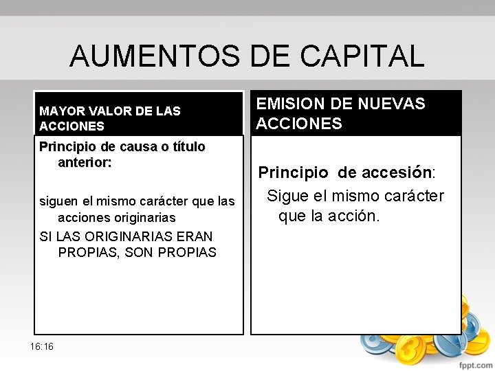 AUMENTOS DE CAPITAL MAYOR VALOR DE LAS ACCIONES Principio de causa o título anterior: