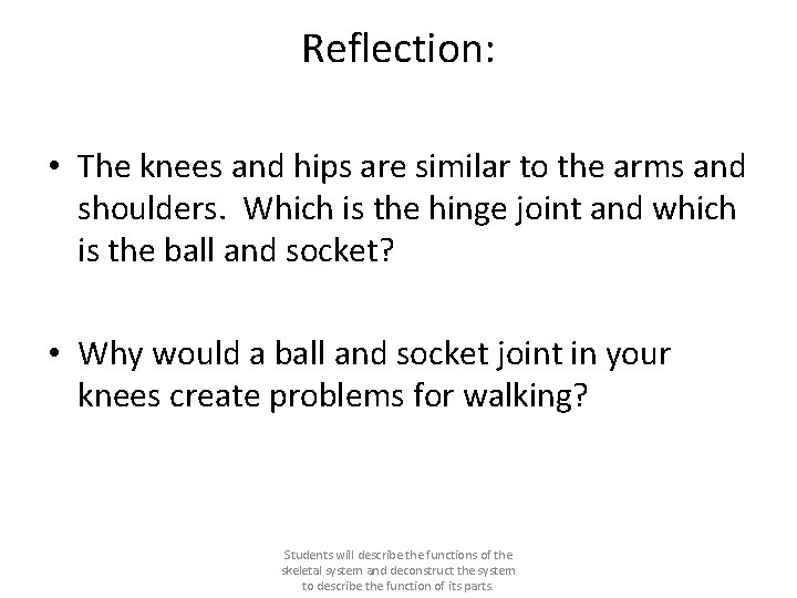 Reflection: • The knees and hips are similar to the arms and shoulders. Which