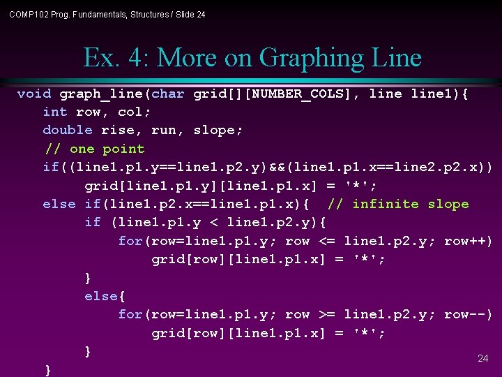 COMP 102 Prog. Fundamentals, Structures / Slide 24 Ex. 4: More on Graphing Line