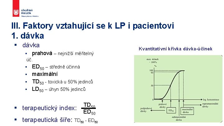 III. Faktory vztahující se k LP i pacientovi 1. dávka § prahová – nejnižší