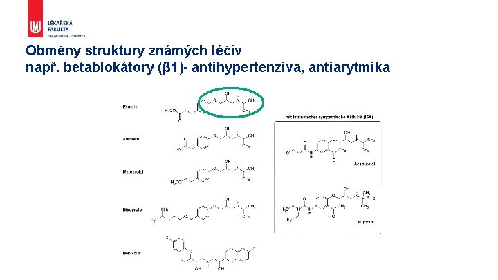 Obměny struktury známých léčiv např. betablokátory (β 1)- antihypertenziva, antiarytmika 