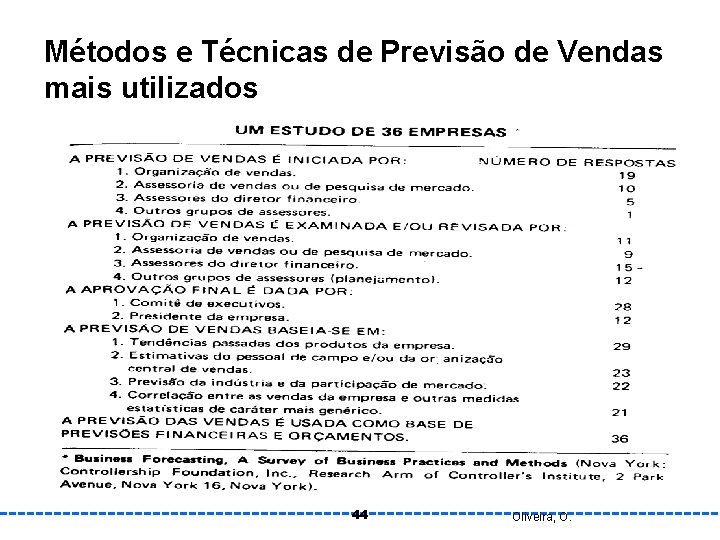 Métodos e Técnicas de Previsão de Vendas mais utilizados 44 Oliveira, O. 