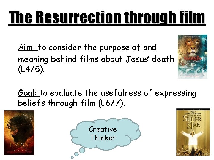 The Resurrection through film Aim: to consider the purpose of and meaning behind films