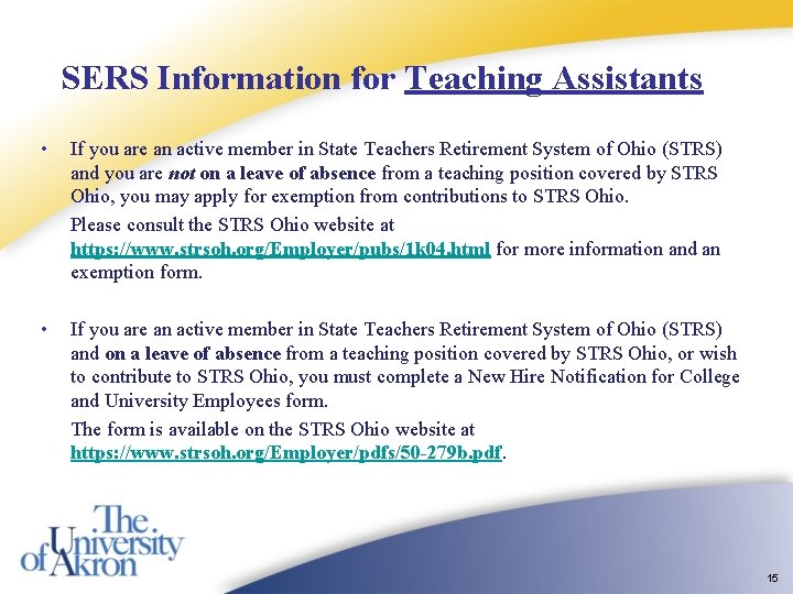 SERS Information for Teaching Assistants • If you are an active member in State SERS Information for Teaching Assistants • If you are an active member in State