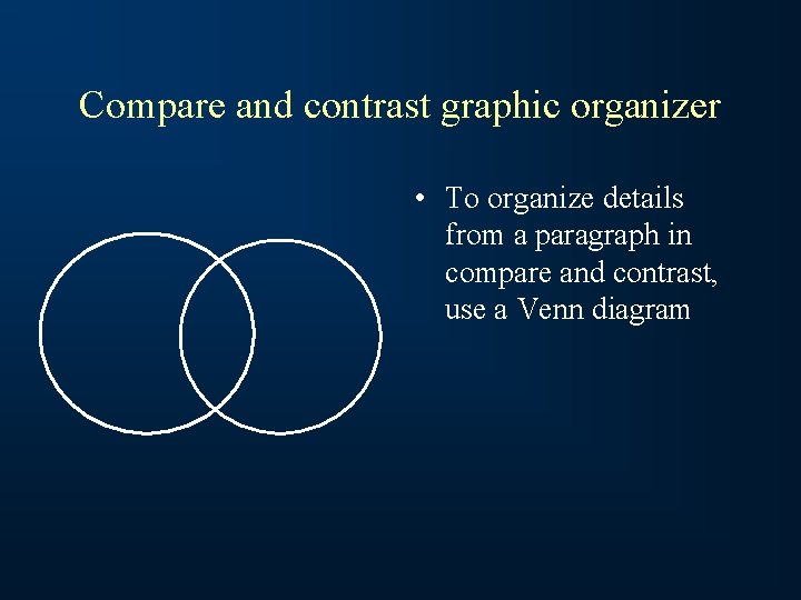 Compare and contrast graphic organizer • To organize details from a paragraph in compare