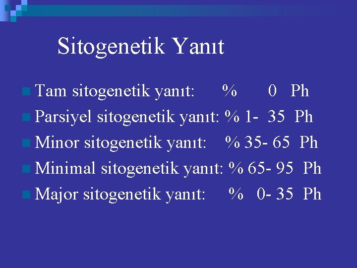 Sitogenetik Yanıt n Tam sitogenetik yanıt: % 0 Ph n Parsiyel sitogenetik yanıt: %