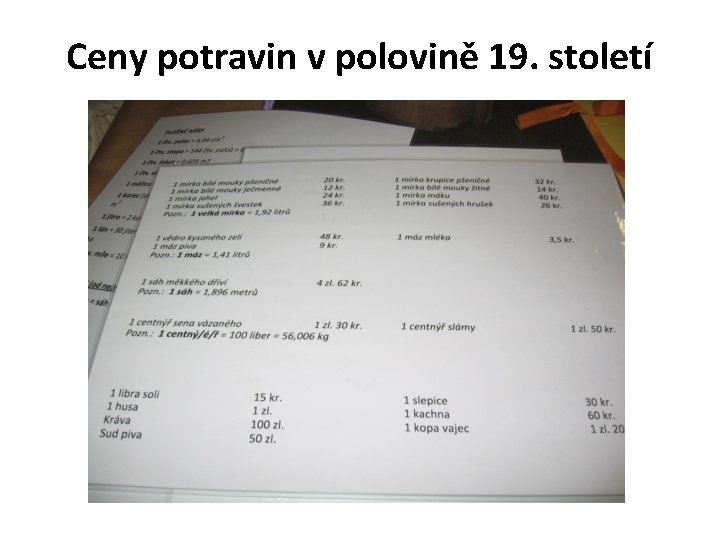 Ceny potravin v polovině 19. století 