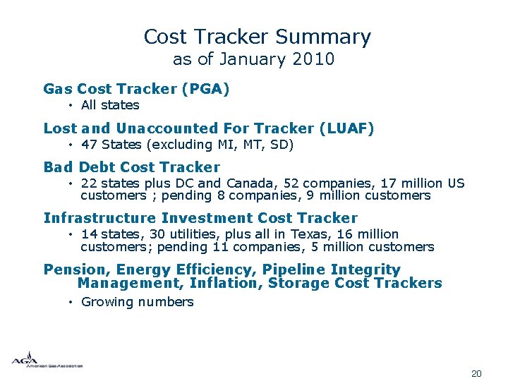 Cost Tracker Summary as of January 2010 Gas Cost Tracker (PGA) • All states