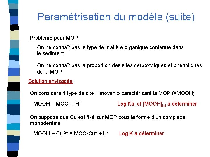 Paramétrisation du modèle (suite) Problème pour MOP On ne connaît pas le type de