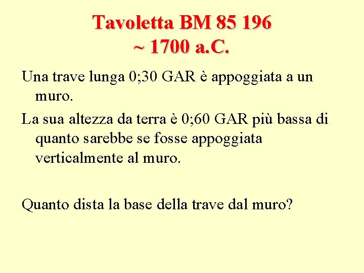 Tavoletta BM 85 196 ~ 1700 a. C. Una trave lunga 0; 30 GAR