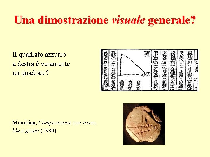 Una dimostrazione visuale generale? Il quadrato azzurro a destra è veramente un quadrato? Mondrian,