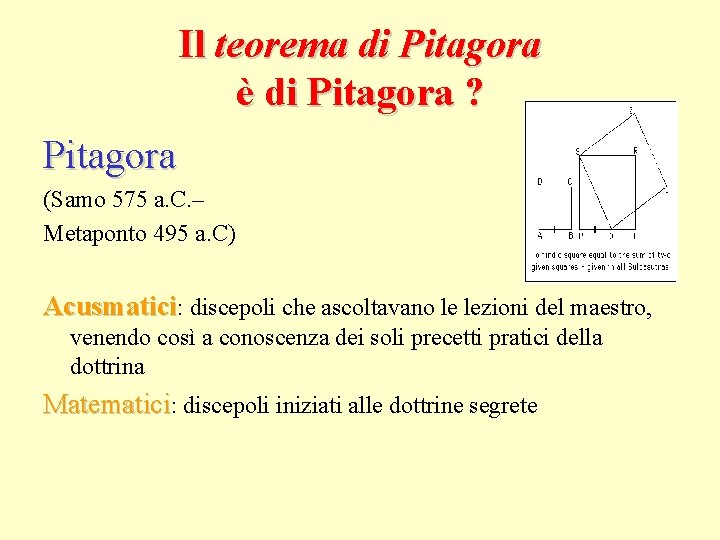 Il teorema di Pitagora è di Pitagora ? Pitagora (Samo 575 a. C. –