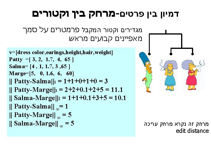  מרחק בין וקטורים - דמיון בין פרטים מגדירים וקטור המקבל פרמטרים על סמך