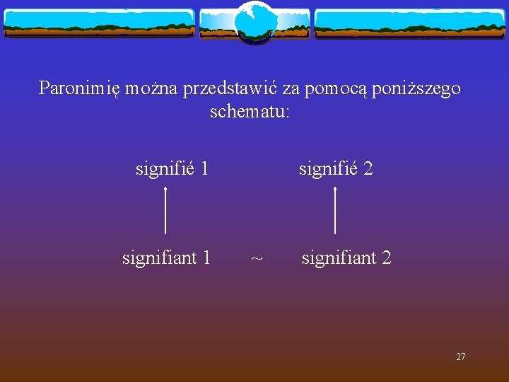 Paronimię można przedstawić za pomocą poniższego schematu: signifié 1 signifié 2 signifiant 1 ~