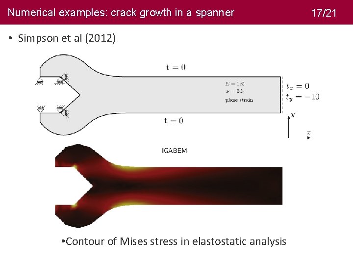 Numerical examples: crack growth in a spanner 17/21 • Simpson et al (2012) •