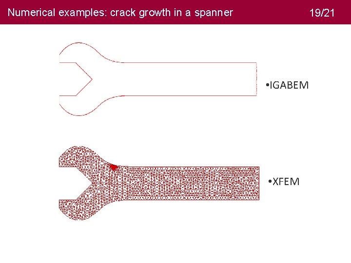 Numerical examples: crack growth in a spanner 19/21 • IGABEM • XFEM 20 