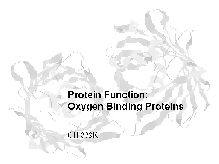 Protein Function: Oxygen Binding Proteins CH 339 K 