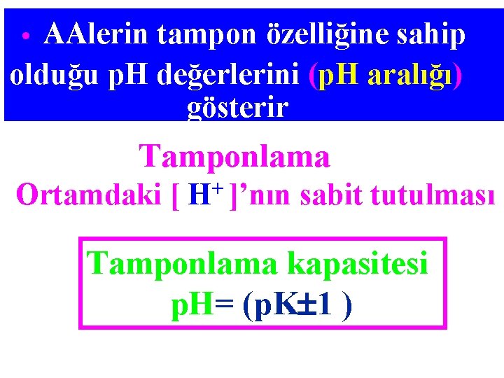  • AAlerin tampon özelliğine sahip olduğu p. H değerlerini (p. H aralığı) gösterir