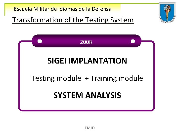 Escuela Militar de Idiomas de la Defensa Transformation of the Testing System 2008 SIGEI