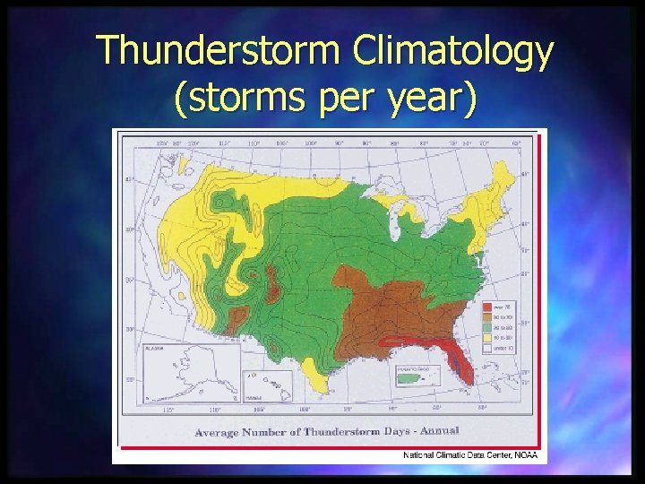 Thunderstorm Climatology (storms per year) 