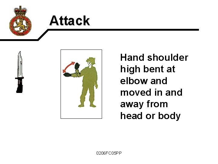 Attack Hand shoulder high bent at elbow and moved in and away from head
