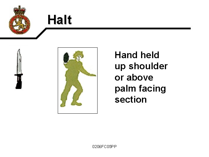 Halt Hand held up shoulder or above palm facing section 0206 FC 05 PP