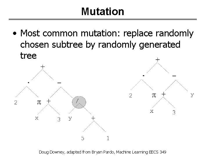 Mutation • Most common mutation: replace randomly chosen subtree by randomly generated tree Doug