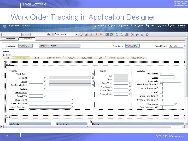 Tivoli Software Work Order Tracking in Application Designer 13 © 2010 IBM Corporation 