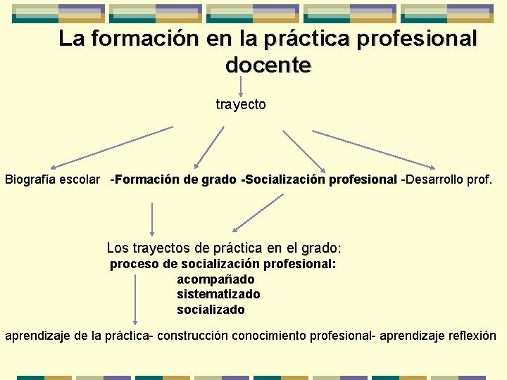 La formación en la práctica profesional docente trayecto Biografía escolar -Formación de grado -Socialización