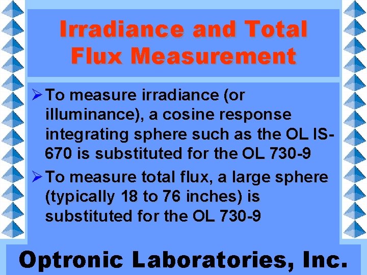 Irradiance and Total Flux Measurement Ø To measure irradiance (or illuminance), a cosine response
