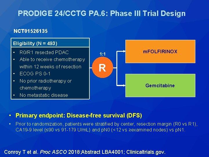 PRODIGE 24/CCTG PA. 6: Phase III Trial Design NCT 01526135 Eligibility (N = 493) PRODIGE 24/CCTG PA. 6: Phase III Trial Design NCT 01526135 Eligibility (N = 493)
