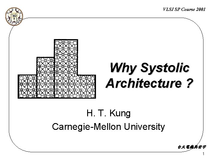 VLSI SP Course 2001 Why Systolic Architecture ? H. T. Kung Carnegie-Mellon University 台大電機吳安宇