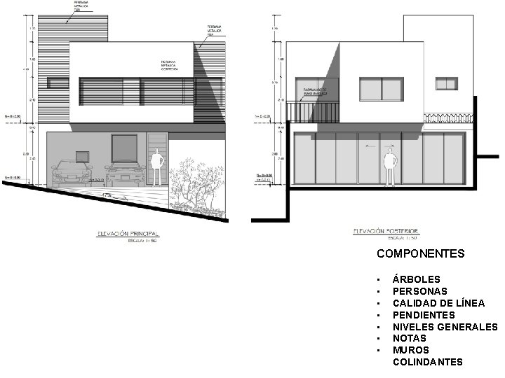 COMPONENTES • • ÁRBOLES PERSONAS CALIDAD DE LÍNEA PENDIENTES NIVELES GENERALES NOTAS MUROS COLINDANTES