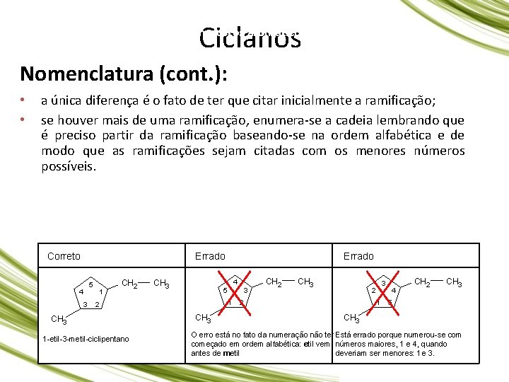 QUÍMICA, 3º Ano do Ensino Médio Hidrocarboneto: ciclano, cicleno e compostos aromáticos Ciclanos Nomenclatura
