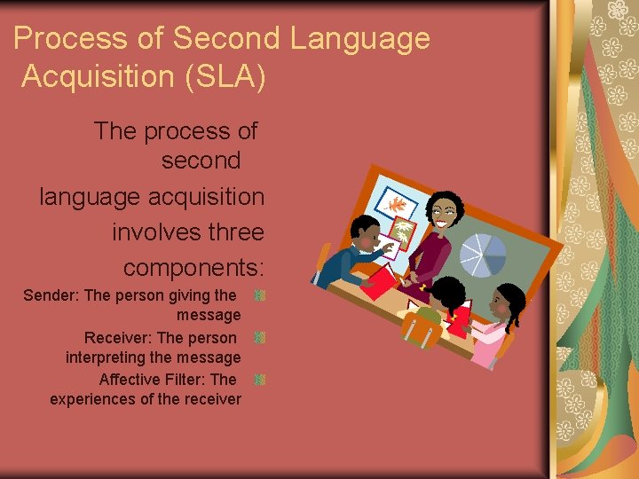 Process of Second Language Acquisition (SLA) The process of second language acquisition involves three Process of Second Language Acquisition (SLA) The process of second language acquisition involves three