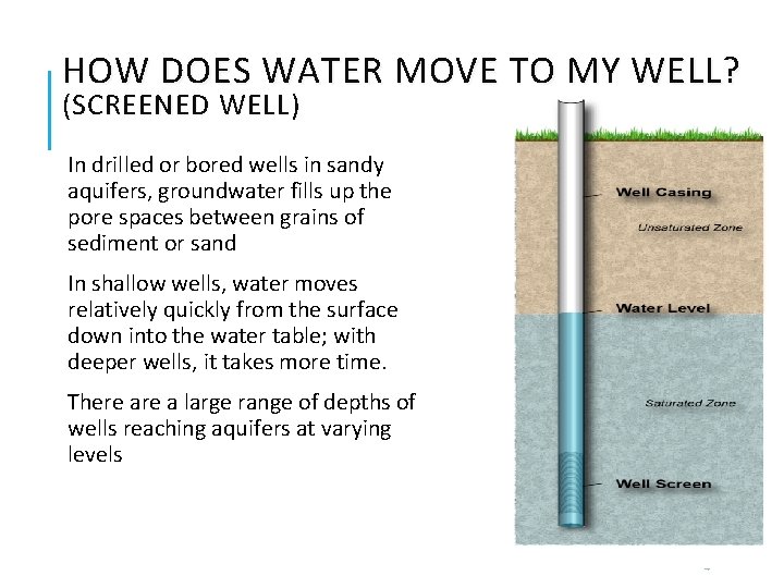 HOW DOES WATER MOVE TO MY WELL? (SCREENED WELL) In drilled or bored wells