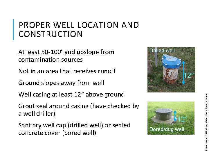 PROPER WELL LOCATION AND CONSTRUCTION Not in an area that receives runoff Ground slopes