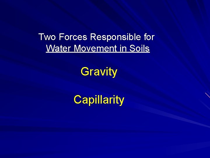 Two Forces Responsible for Water Movement in Soils Gravity Capillarity 