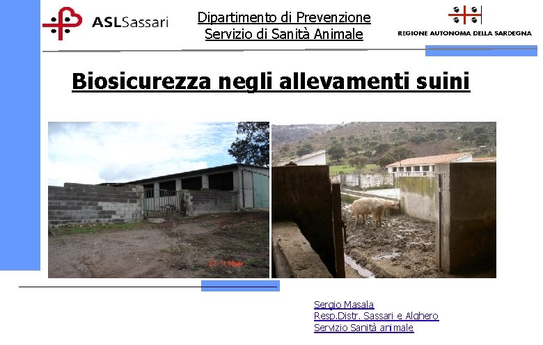 Dipartimento di Prevenzione Servizio di Sanità Animale Biosicurezza negli allevamenti suini Sergio Masala Resp.