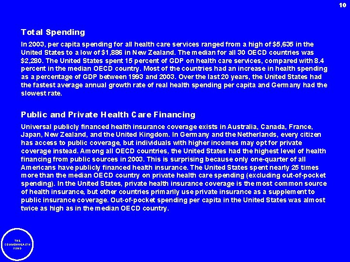 10 Total Spending In 2003, per capita spending for all health care services ranged