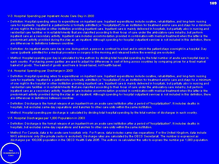 109 V-3. Hospital Spending per Inpatient Acute Care Day in 2003 • Definition: Hospital