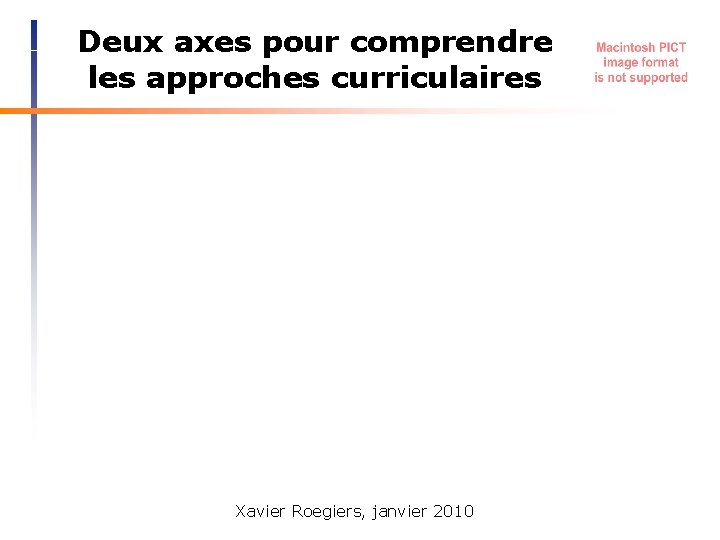 Deux axes pour comprendre les approches curriculaires Xavier Roegiers, janvier 2010 