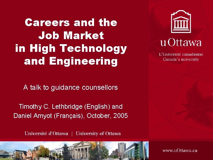 Careers and the Job Market in High Technology and Engineering A talk to guidance