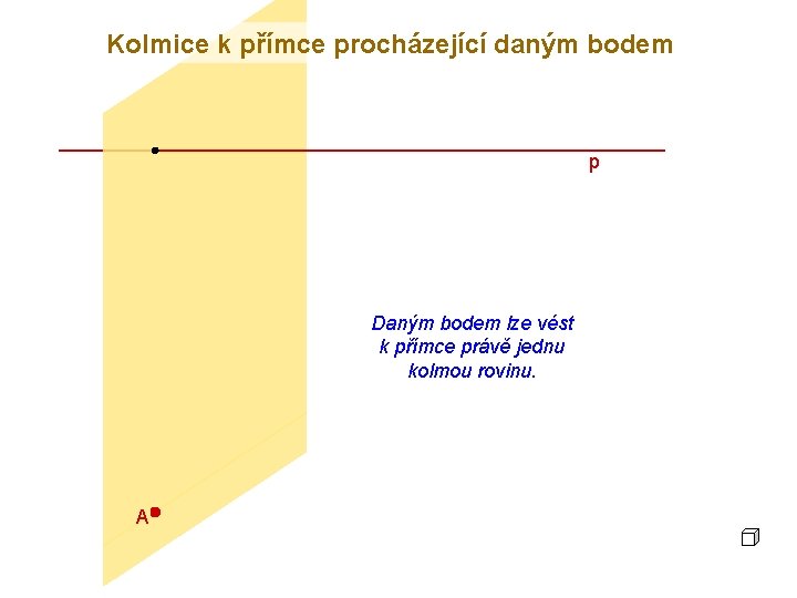 Kolmice k přímce procházející daným bodem p Daným bodem lze vést k přímce právě