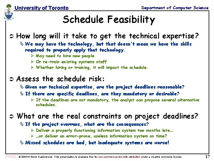University of Toronto Department of Computer Science Schedule Feasibility Ü How long will it University of Toronto Department of Computer Science Schedule Feasibility Ü How long will it