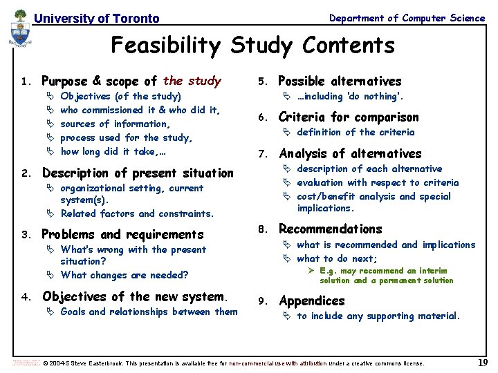 Department of Computer Science University of Toronto Feasibility Study Contents 1. Purpose & scope Department of Computer Science University of Toronto Feasibility Study Contents 1. Purpose & scope