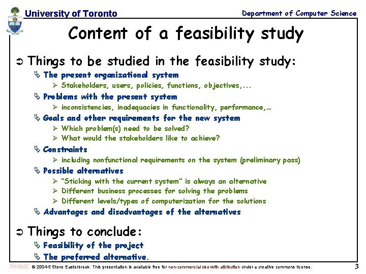 University of Toronto Department of Computer Science Content of a feasibility study Ü Things University of Toronto Department of Computer Science Content of a feasibility study Ü Things