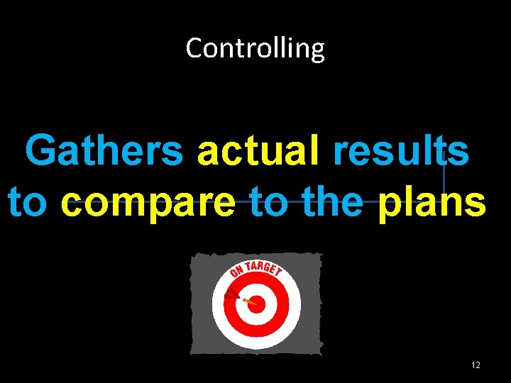 Controlling Gathers actual results to compare to the plans 12 